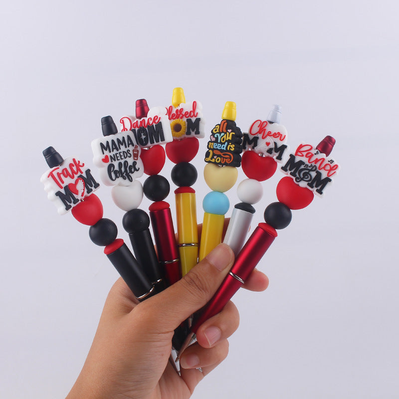 Cartoon Pattern Mother Series Silicone Beaded Ballpoint Pen