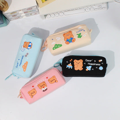 Large Zipper and Large Capacity Cute Canvas Pen Bags