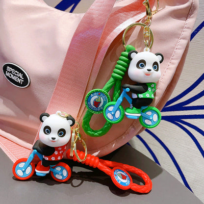 Cartoon Cycling Panda PVC Keychain Cute Keychain