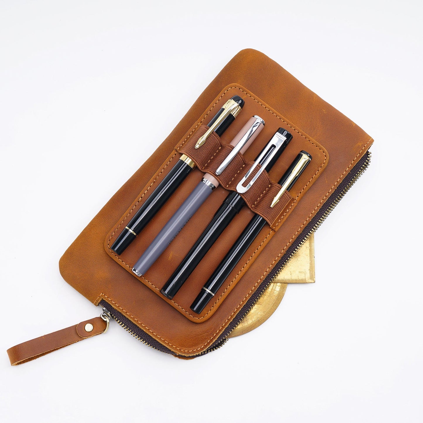 Cowhide Zipper Crazy Horse Leather Multi-functional Zipper Pencil Case