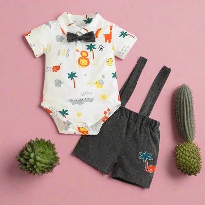 Summer Baby Animal Print Short Sleeve Polyester Baby Clothes