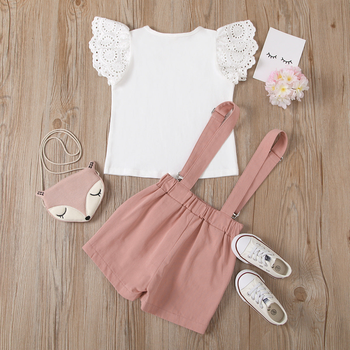 Round Neck Top with Detachable Strap Culottes Baby Clothes