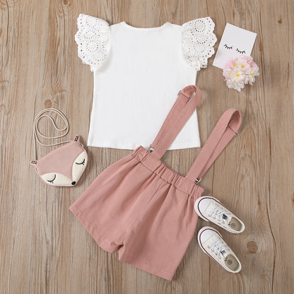 Round Neck Top with Detachable Strap Culottes Baby Clothes