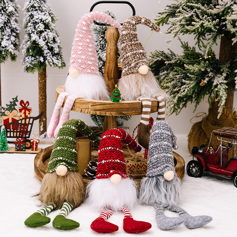 Polyester Christmas Striped Knitted Hat Rudolph Hanging Leg