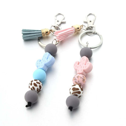 Cartoon Cactus Silicone Beaded Keychain