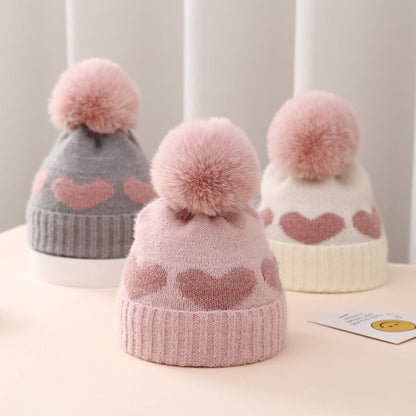 Wholesale Children's Winter Hat Fur Ball Knitted Hat Scarf Gloves Set