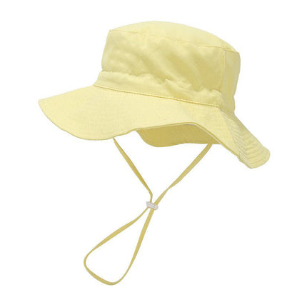 Cotton Solid Color Kids Bucket Hat with Windproof Rope