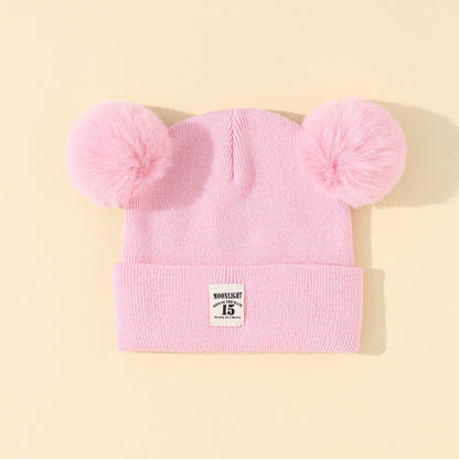 Wholesale acrylic autumn winter solid color woolen kids double ball hat