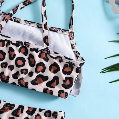 Children's Leopard Two-piece Swimsuit Polyester Clothes