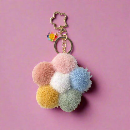Plush Colored Flower Ball Keychains