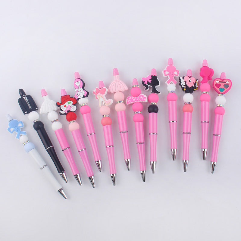 Pink Girls Silicone Beads Beaded Ballpoint Pen