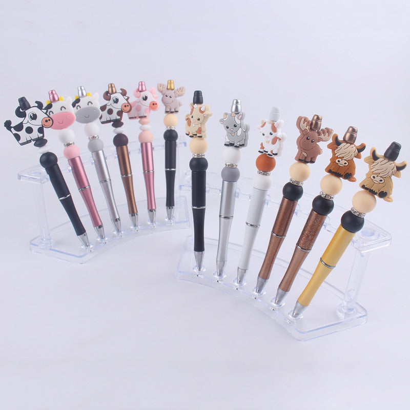 Handmade Beaded Pen Cartoon Animal Cow Silicone Beaded