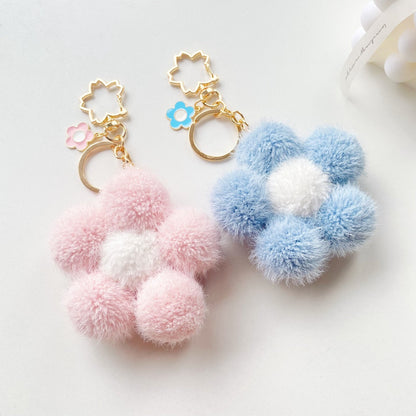 Plush Colored Flower Ball Keychains