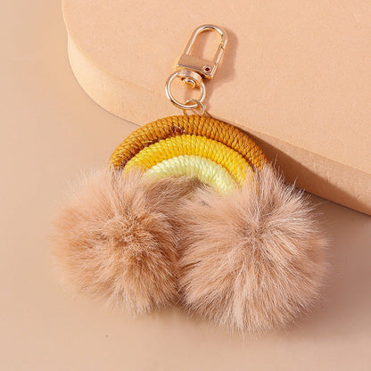 Cartoon Fur Ball Hand Knitted Rainbow Keychain