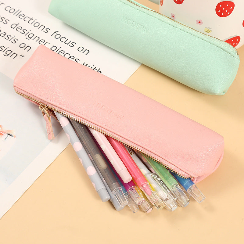 Pu Solid Color Pencil Case
