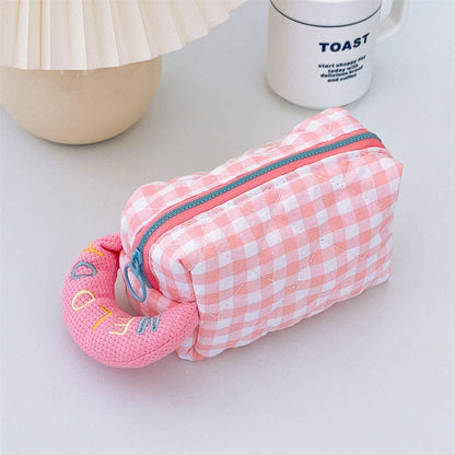 Plaid Cotton Embroidered Pencil Case
