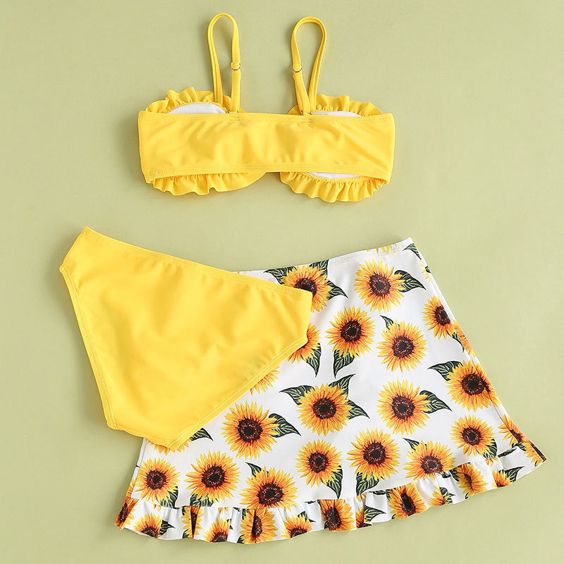 Girls Fly Edge Split Three-piece Set Mesh Skirt Swimwear