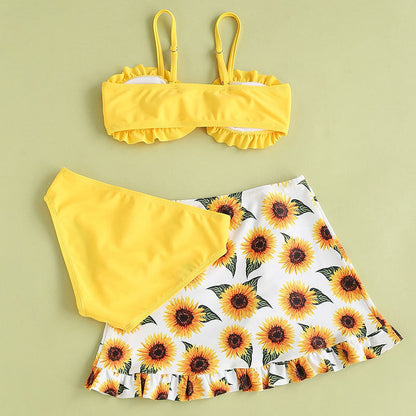 Girls Fly Edge Split Three-piece Set Mesh Skirt Swimwear