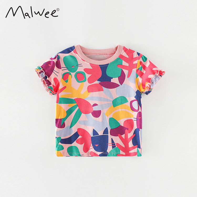 Fashion short sleeve style printed little girl