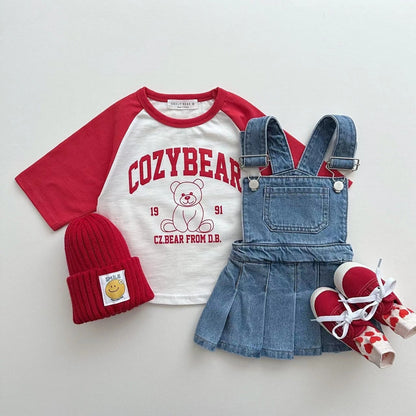 Cotton Children's Waist Denim Vest Skirt Pleated Skirt