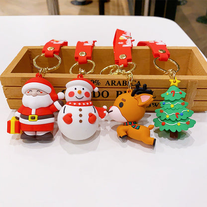 Christmas Cartoon PVC Soft Rubber Elk Snowman Keychain