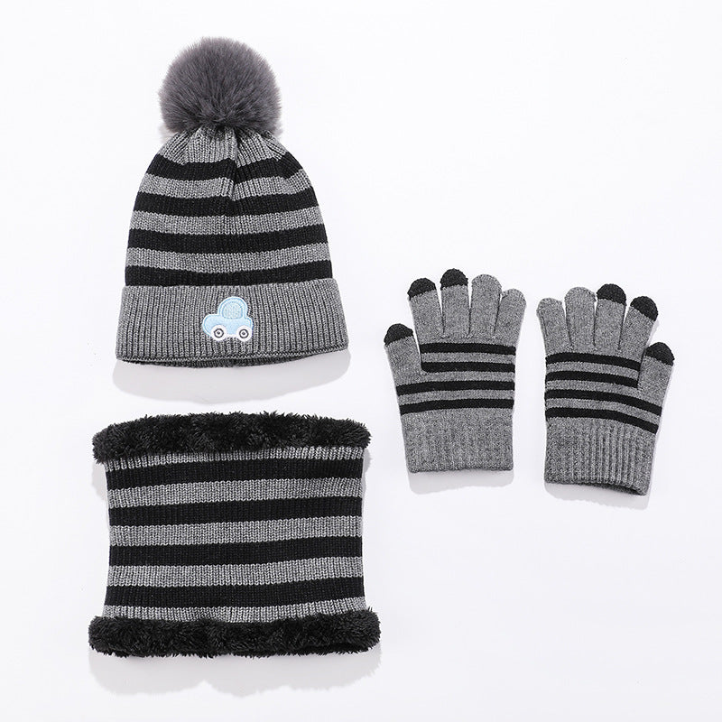 Wholesale Children's Jacquard Winter Hat Knitted Woolen Scarf Gloves Set