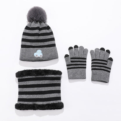 Wholesale Children's Jacquard Winter Hat Knitted Woolen Scarf Gloves Set