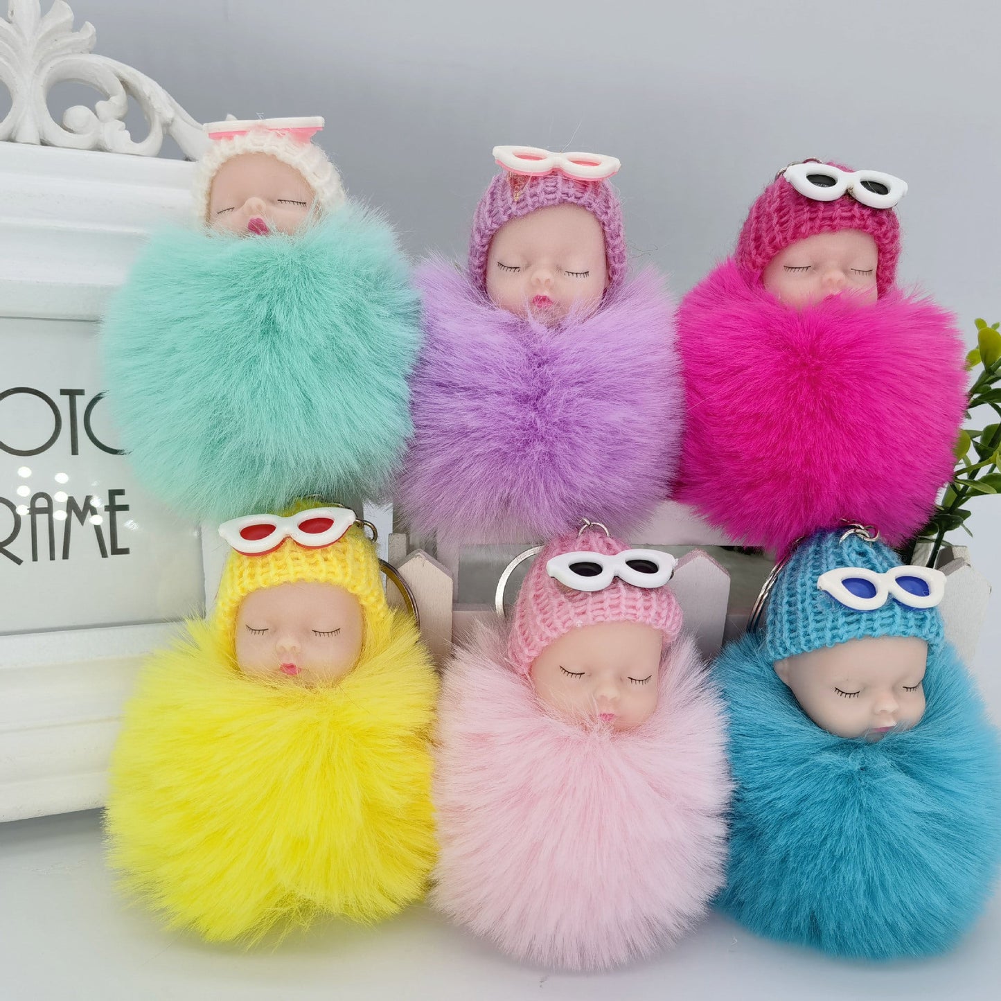 Sleeping Doll Plush Ball Hanging Keychain