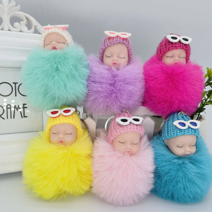 Sleeping Doll Plush Ball Hanging Keychain