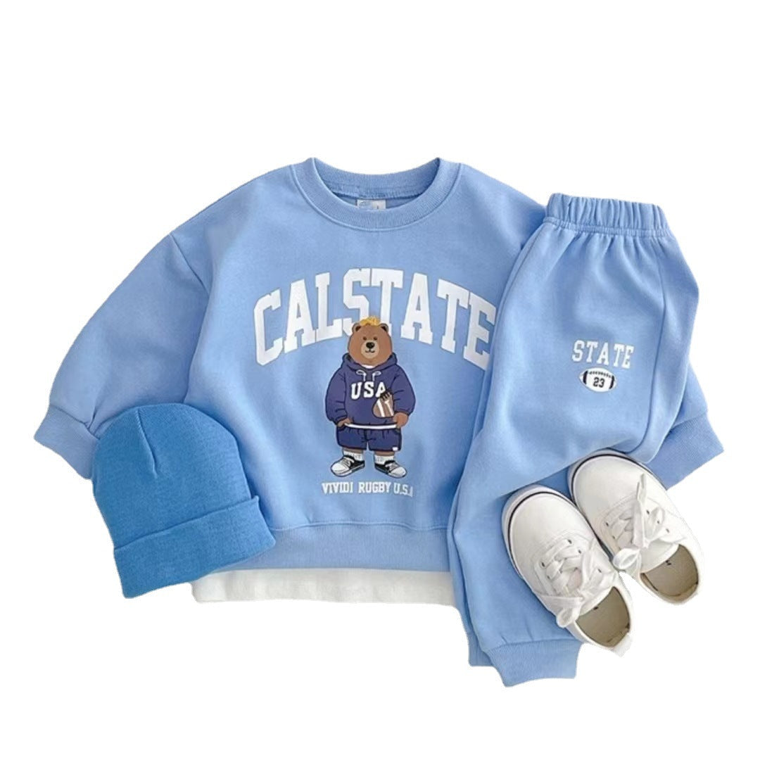 Cotton Children's Baby Bear Pullover Sweatpants Two-piece Set