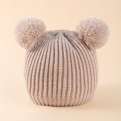 Wholesale Children's Hat Knitted Hat Set Cute Double Ball Wool Polyester Baby Hat 10pcs