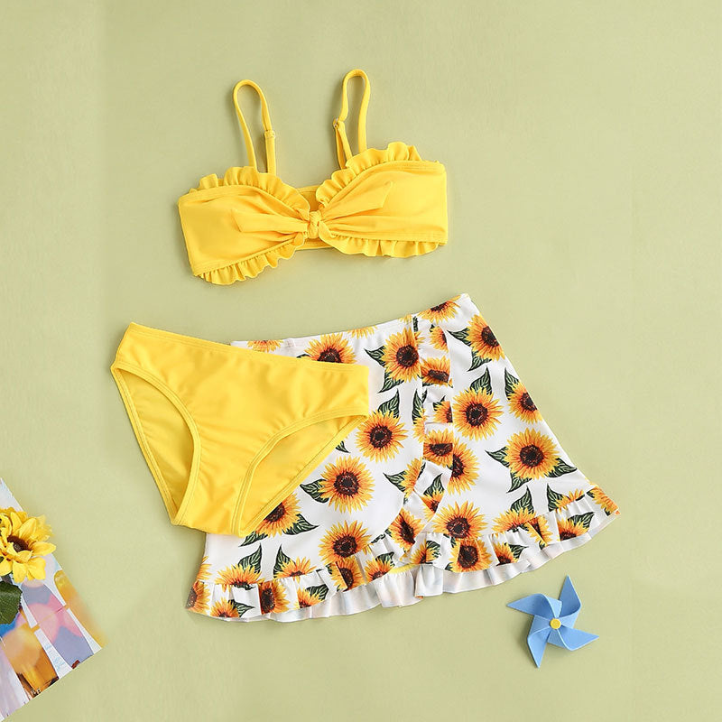 Girls Fly Edge Split Three-piece Set Mesh Skirt Swimwear