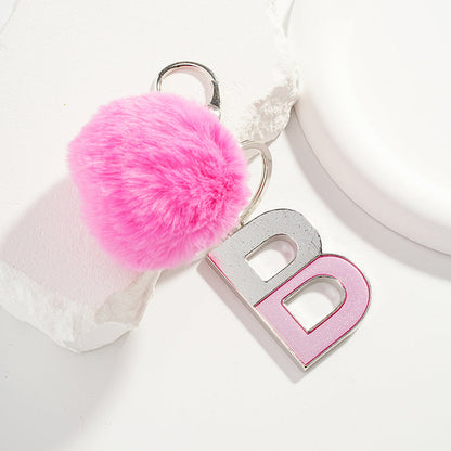 Two-color English Letter Fur Ball Keychain