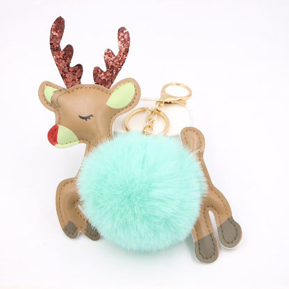 Christmas Deer Plush Ball Keychain