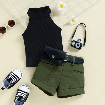 Girls Summer Sleeveless Top Shorts Set