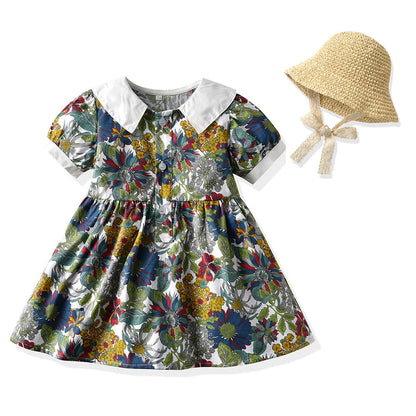 Children's Cotton Short Sleeved Printed Shirts and Suspenders