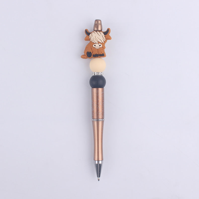 Handmade Beaded Pen Cartoon Animal Cow Silicone Beaded