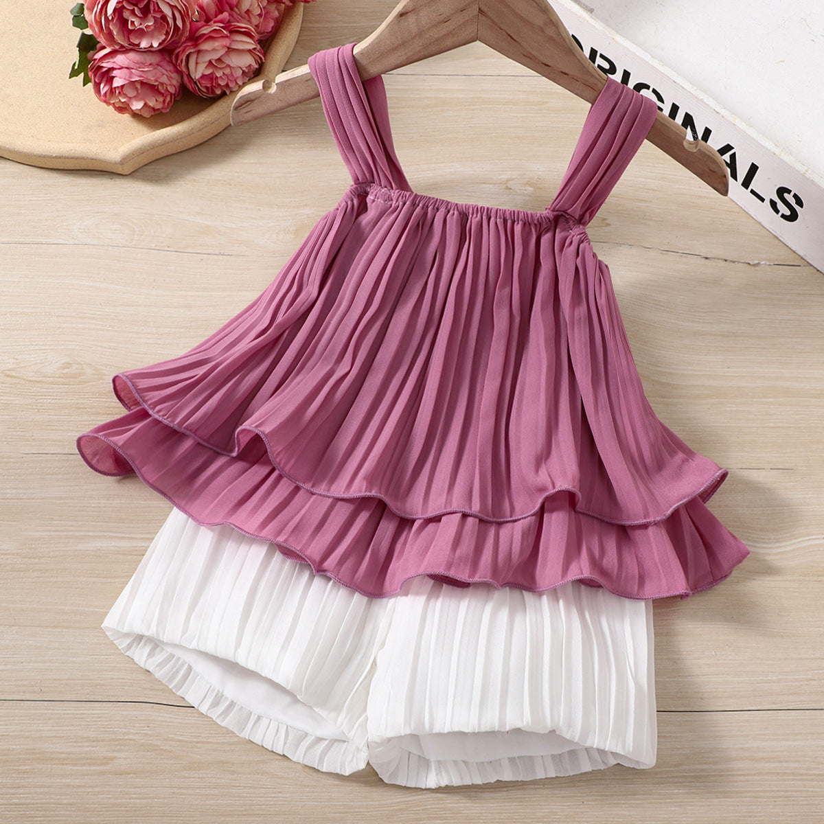 Children's Pleated Chiffon Suspender Solid Color Skirt Baby Clothes
