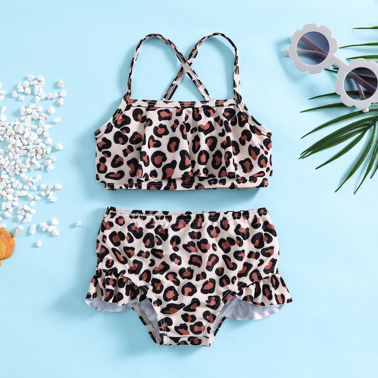 Children's Leopard Two-piece Swimsuit Polyester Clothes
