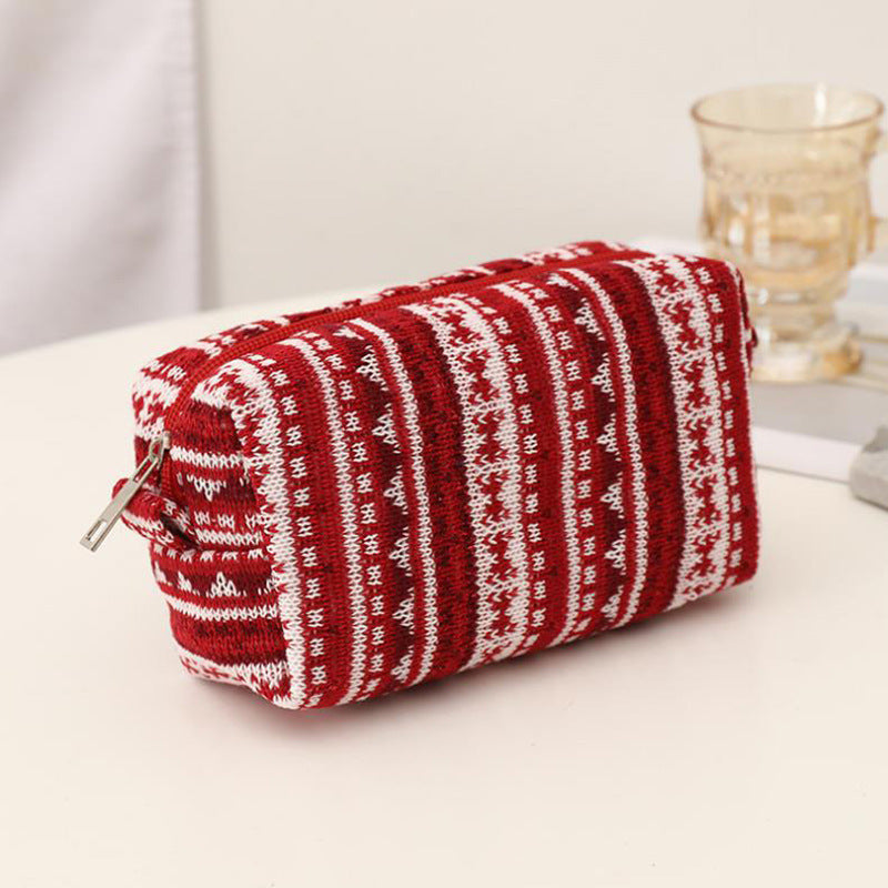 New Year Christmas Red Knitted Wool Pencil Bag