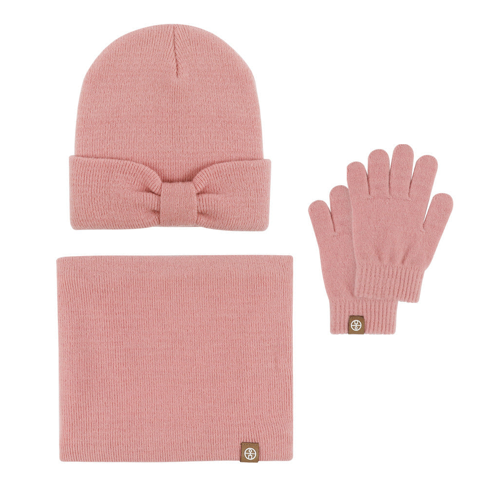 Wholesale Children's Hat Bow Baby Hat Scarf Gloves Set
