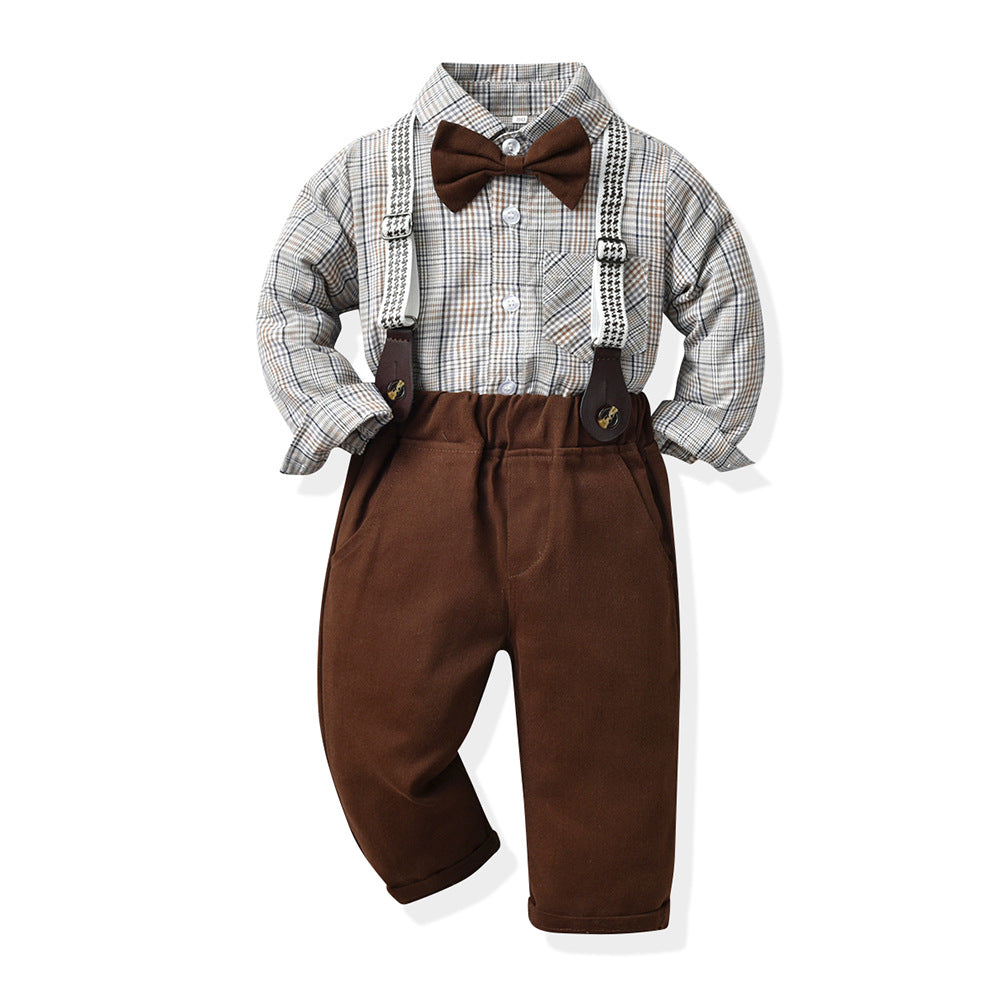 Wholesale Children's Cotton Plaid Long Sleeved Shirt Sets