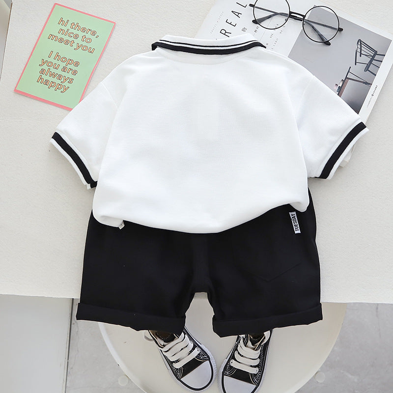 Boys Minimalist Polo Casual Short Sleeved Shorts Cotton Set