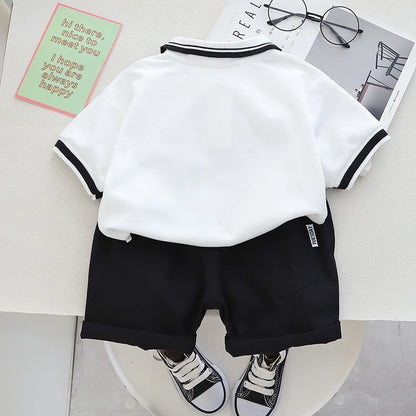 Boys Minimalist Polo Casual Short Sleeved Shorts Cotton Set