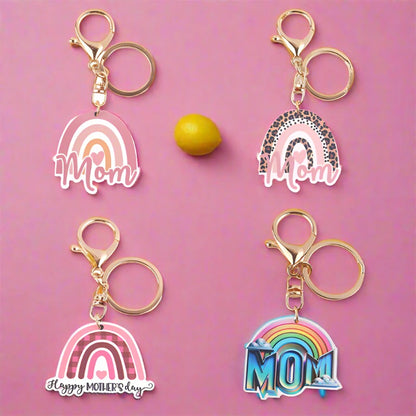 Cartoon Western Rainbow MAMA Wooden Small Keychains