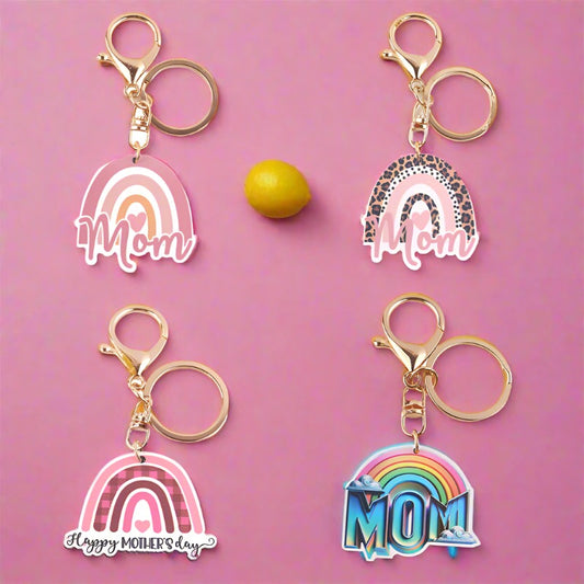 Cartoon Western Rainbow MAMA Wooden Small Keychains