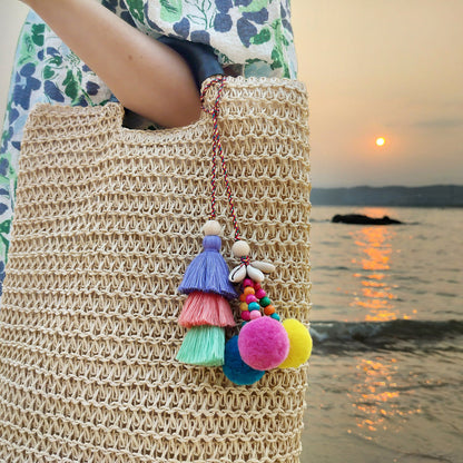 Cotton Rope Woven Hairball Shell Tassel Handmade Bag