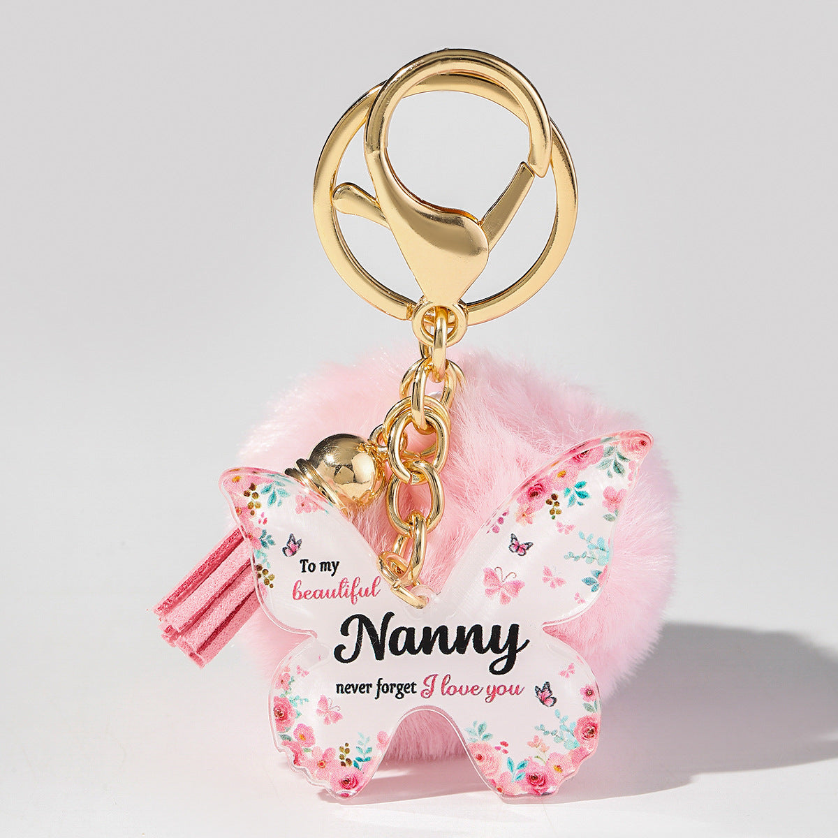 Floral Butterfly Keychain Unique Plush Pom Poms