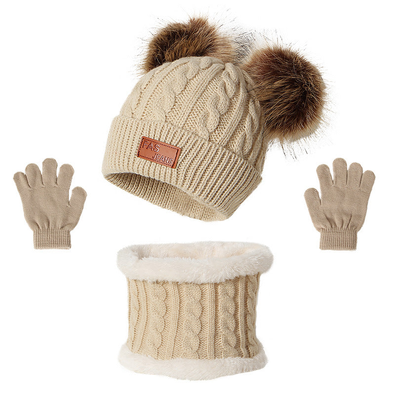 Wholesale Children Woolen Hat Scarf Gloves Three Piece Set