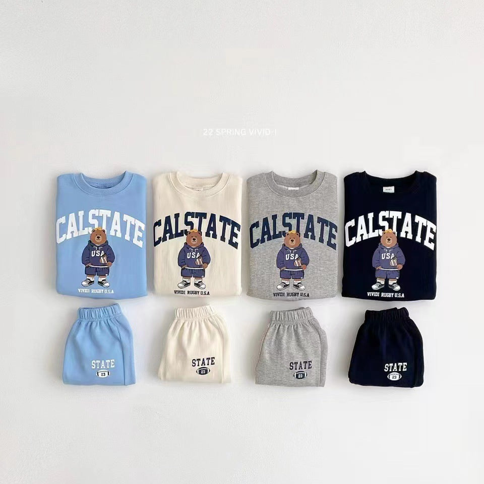 Cotton Children's Baby Bear Pullover Sweatpants Two-piece Set